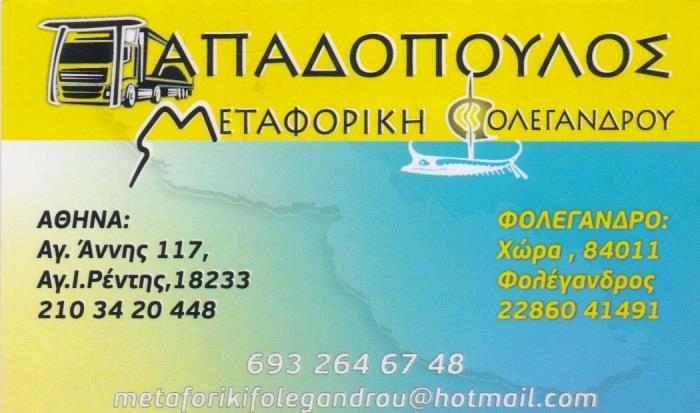 ΜΕΤΑΦΟΡΙΚΗ ΦΟΛΕΓΑΝΔΡΟΥ ΜΕΤΑΦΟΡΕΣ ΜΕΤΑΚΟΜΙΣΕΙΣ ΑΓΙΟΣ ΙΩΑΝΝΗΣ ΡΕΝΤΗΣ ΑΤΤΙΚΗ ΠΑΠΑΔΟΠΟΥΛΟΣ ΓΕΩΡΓΙΟΣ