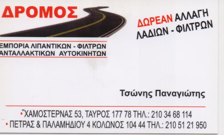 ΛΙΠΑΝΤΙΚΑ ΑΝΤΑΛΛΑΚΤΙΚΑ ΑΥΤΟΚΙΝΗΤΩΝ ΔΡΟΜΟΣ ΤΑΥΡΟΣ ΑΤΤΙΚΗ ΤΣΩΝΗΣ ΠΑΝΑΓΙΩΤΗΣ